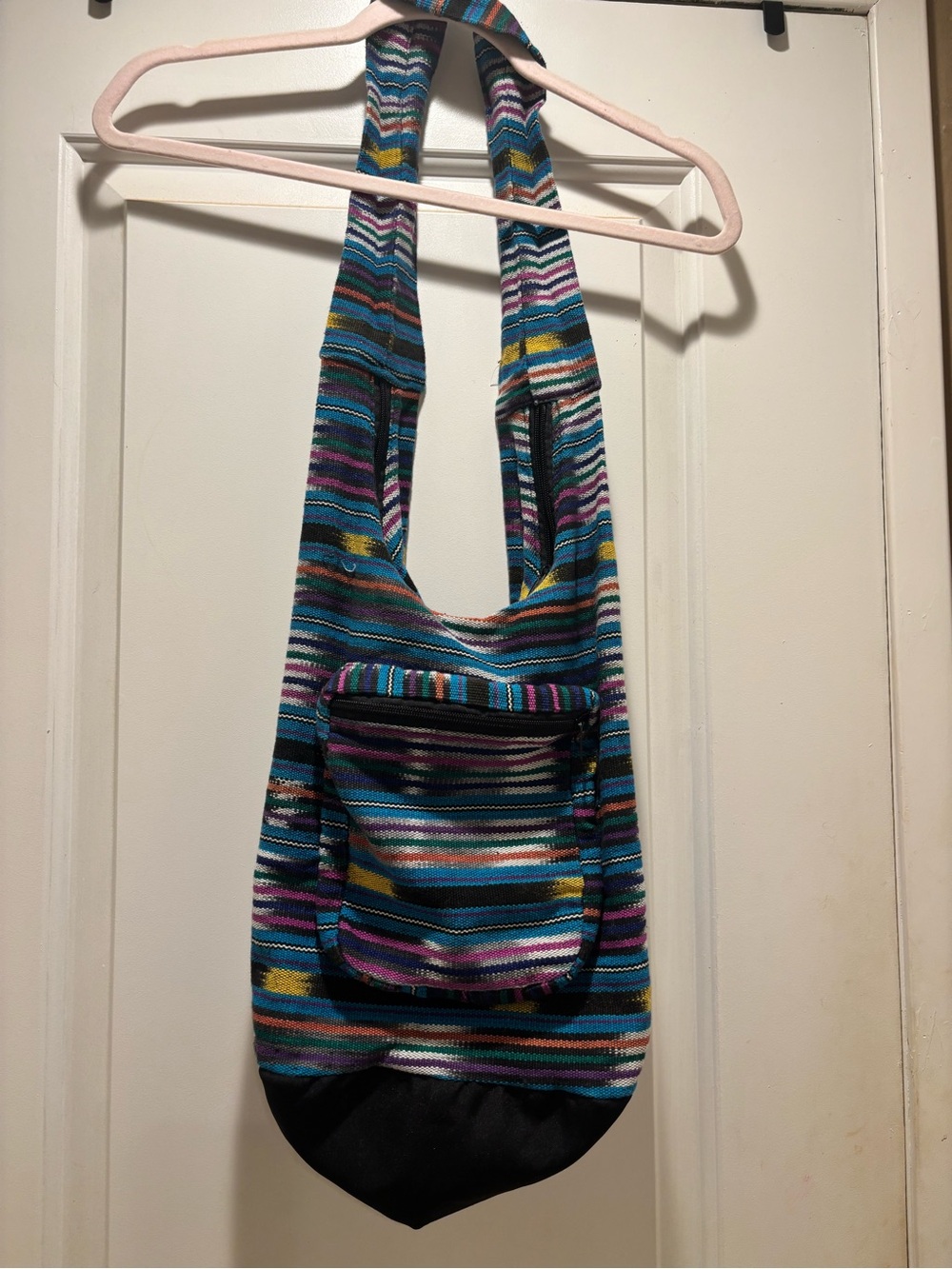 Striped Boho Crossbody Sling Bag in Teal & Multicolor